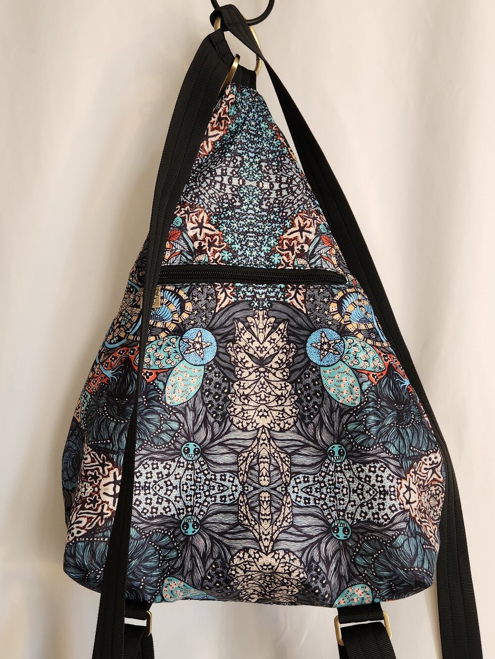 Women's Blue Floral Pattern Sling Backpack - Casual Daypack